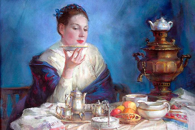 еда чай у самовара